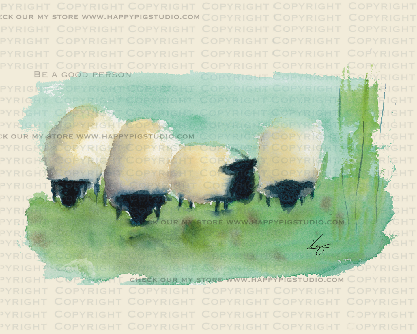 Grazing sheep - original watercolor art print