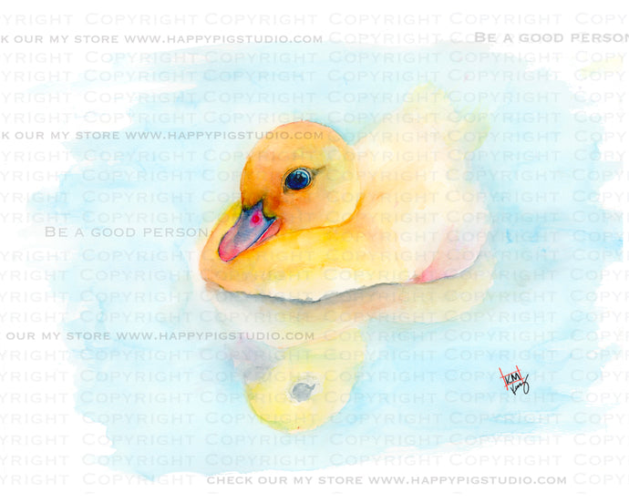 Baby Duck -  Original watercolor design on a Greeting Card