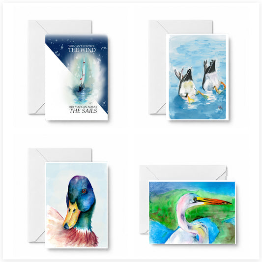 Lakeside Days curated 4-card set featuring Adjust the Sails, Duck Butts!, Mallard, and Skyward