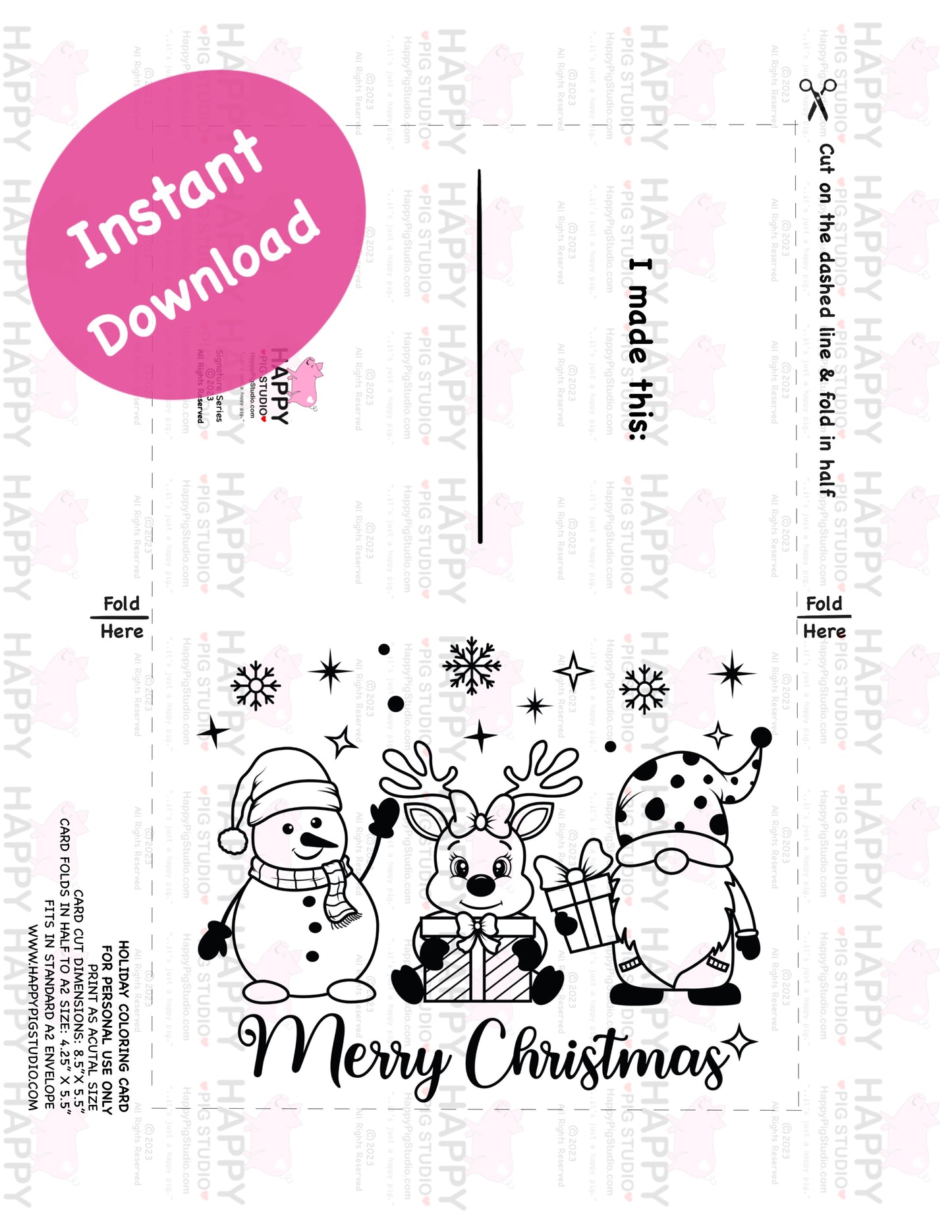 Merry Christmas Card  - three little friends!