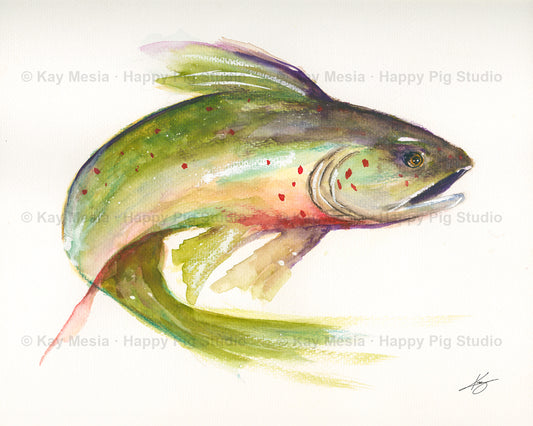 Trout Study #2 artwork by Kay Mesia for a Happy Pig Studio tea towel