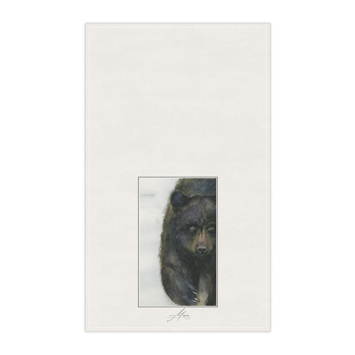 Black Bear cotton twill tea towel, 18 by 30 inches, featuring original artwork by Kay Mesia for Happy Pig Studio
