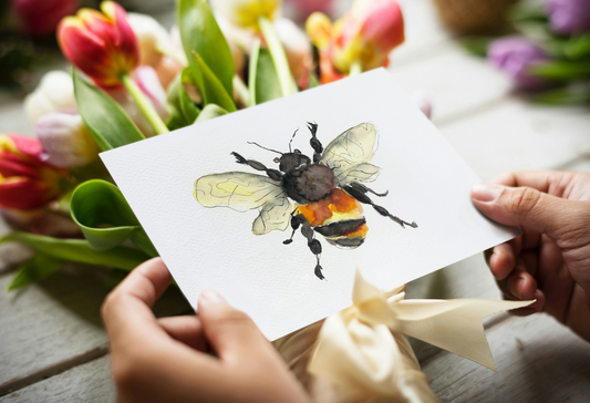 Bumble-bee  Original watercolor design on a Greeting Card