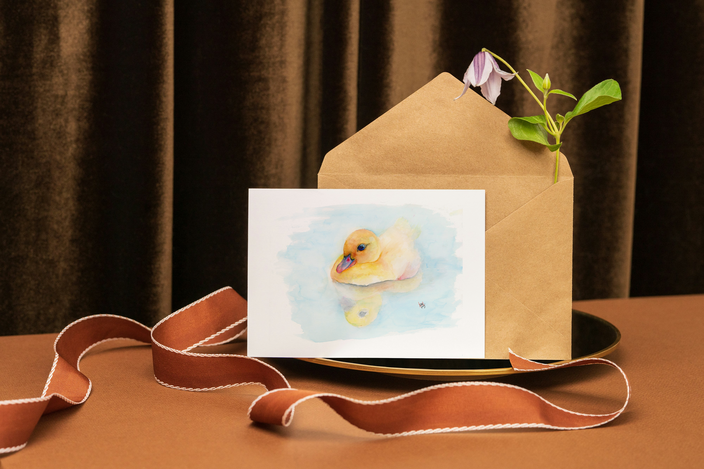 Baby Duck -  Original watercolor design on a Greeting Card