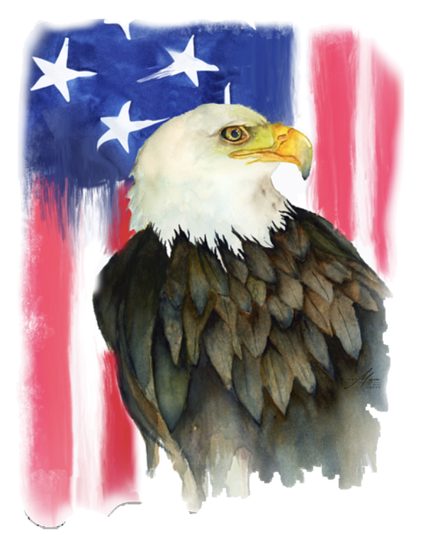 My Eagle and American Flag die-cut magnet featuring original watercolor artwork by Kay Mesia.