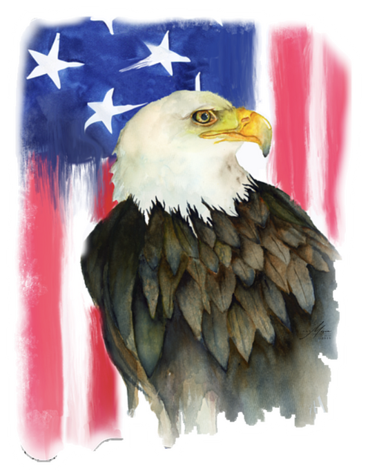My Eagle and American Flag die-cut magnet featuring original watercolor artwork by Kay Mesia.