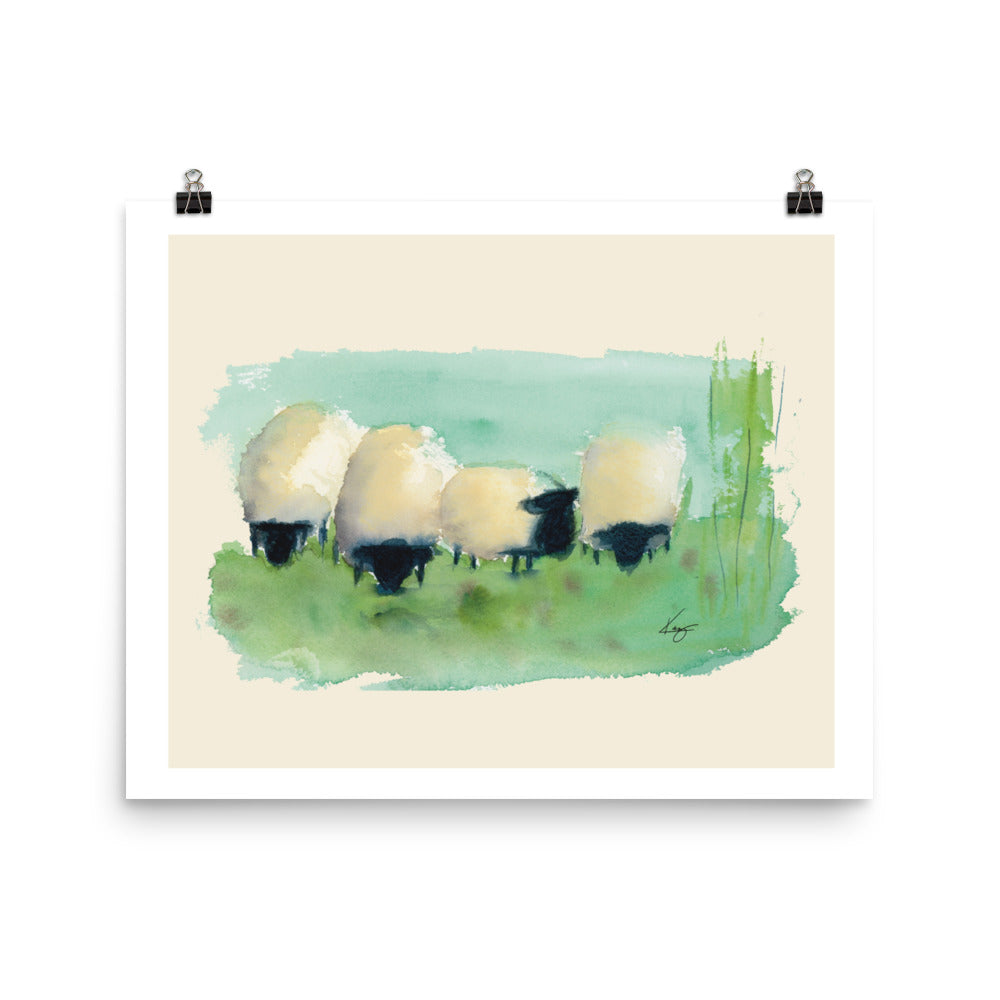 Grazing sheep - original watercolor art print