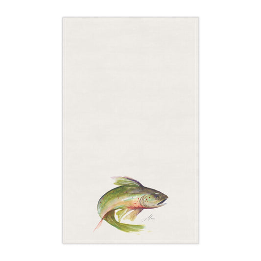 Trout Study #2 cotton twill tea towel, 18 by 30 inches, featuring original artwork by Kay Mesia for Happy Pig Studio